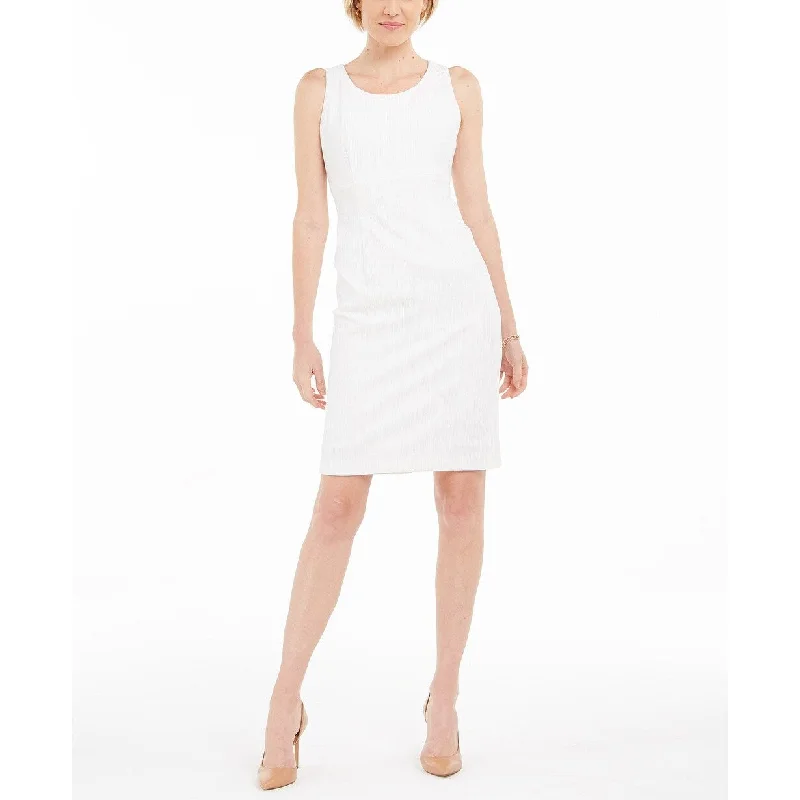 Creative Prints Kasper Women's Ribbed Metallic Sheath Dress White Size 10