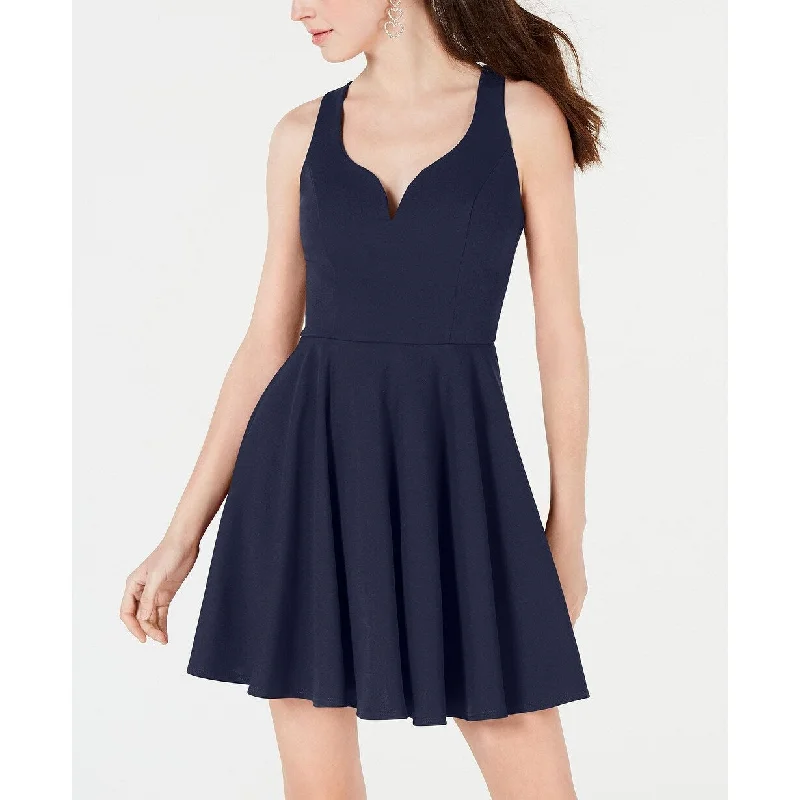 Fashion Classic B Darlin Juniors' V-Neck Fit & Flare Dress Blue Size 2