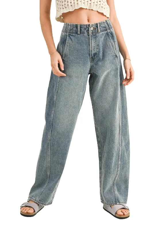 Classic Retro Front Seam Jeans In Denim