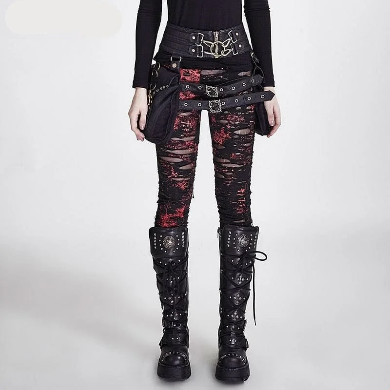 Avant-garde trend Gothic Broken Mesh High Elastic Holes Ripped Leggings