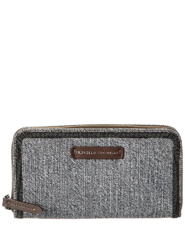 Sports Fitness Wear Brunello Cucinelli Monili Bead Denim Wallet