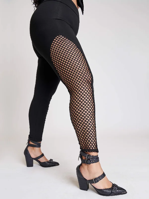Sports Fitness Style Fishnet Inset Legging