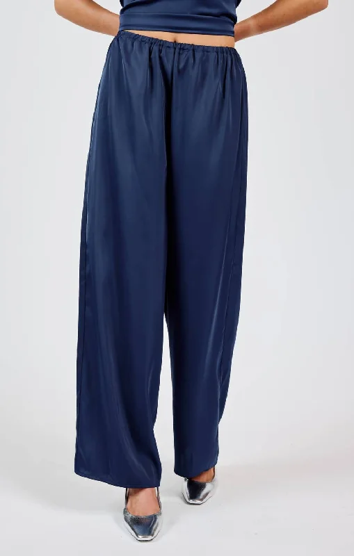 Luxury and fashionable Late Night Satin Elastic Pant In Blue
