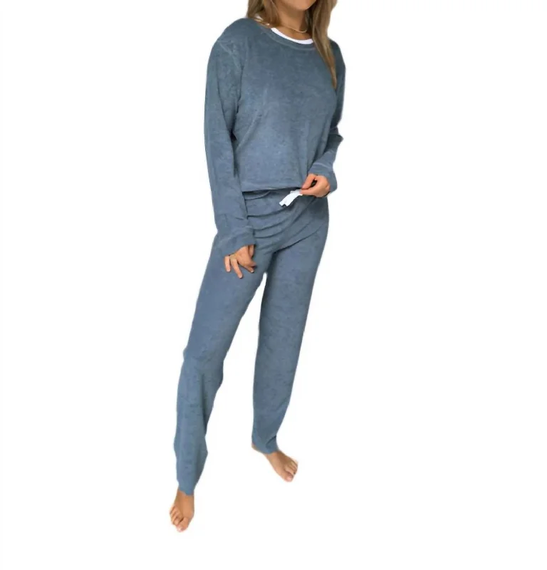 Alice style Riviera Plush Toweling Pants In Cool Slate Blue