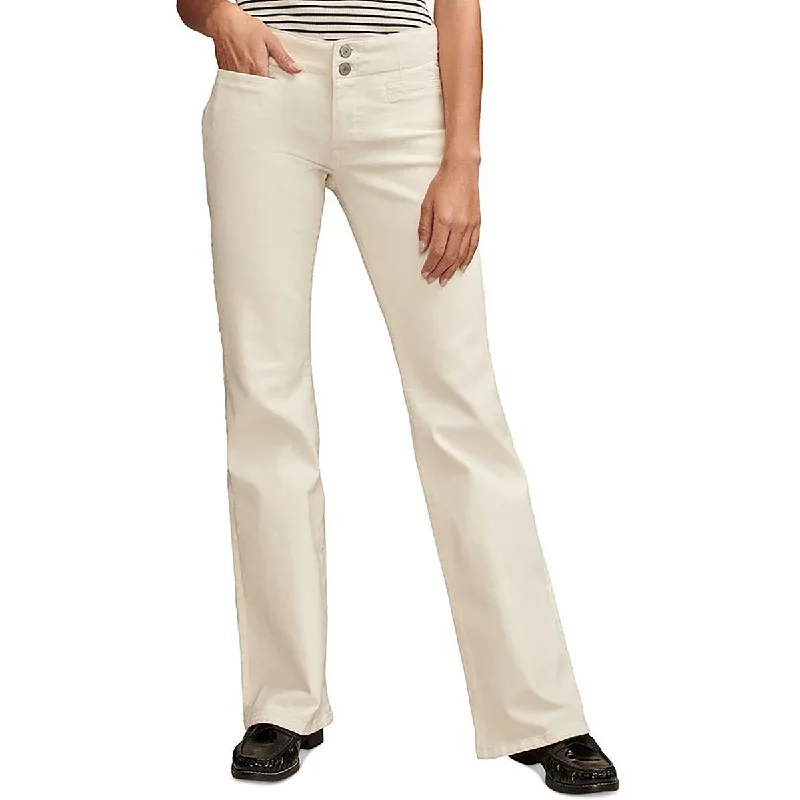 Soft Comfort Womens Pockets Buttons Flared Jeans