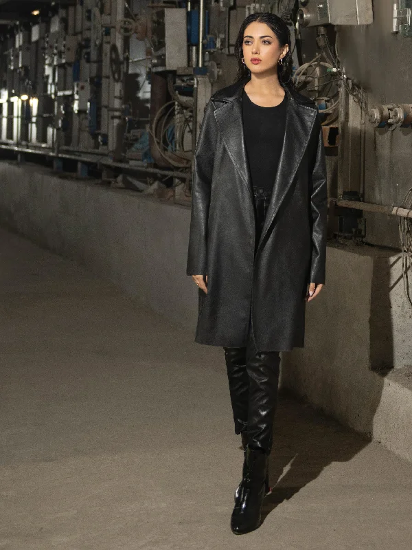 Cool Style Long Leather Coat