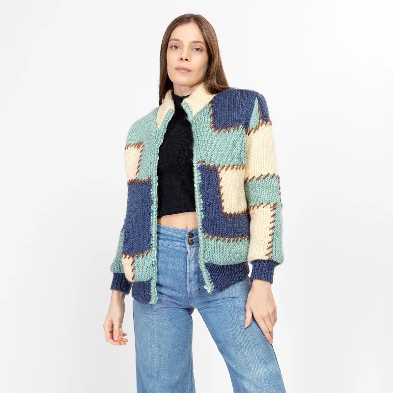 Elegant Design Sm-Med 80s Color Block Patchwork Knit Cardigan Jacket