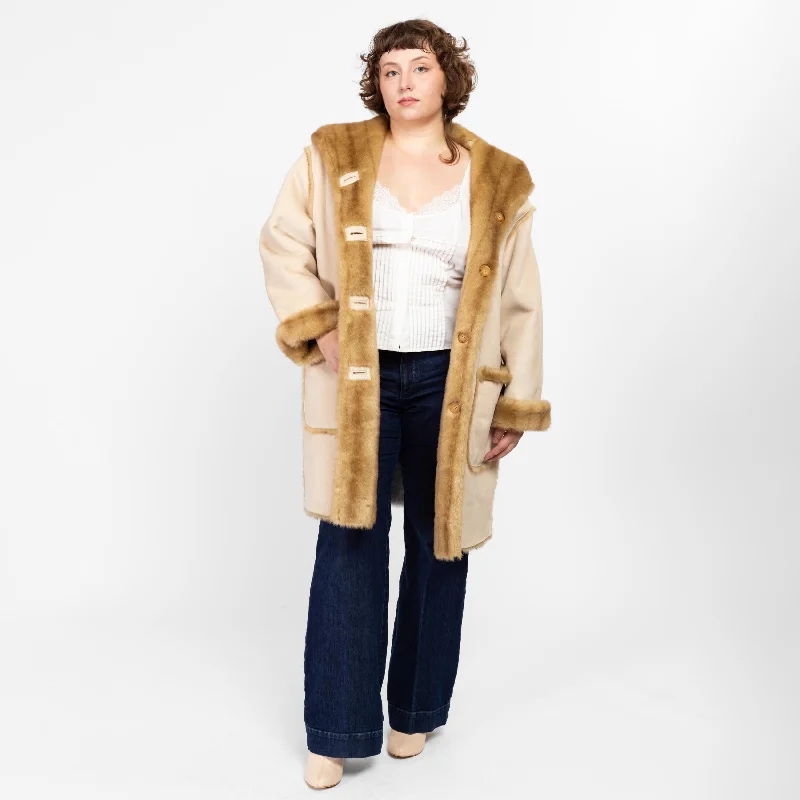 High Street Fashion XL 90s Boho Reversible Faux Fur & Suede Coat