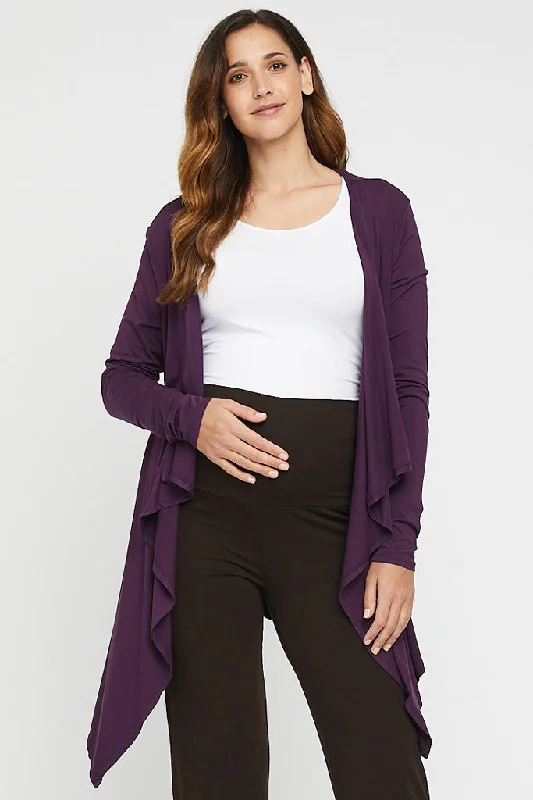 Luxury and fashionable Waterfall Maternity Cardigan - Plum