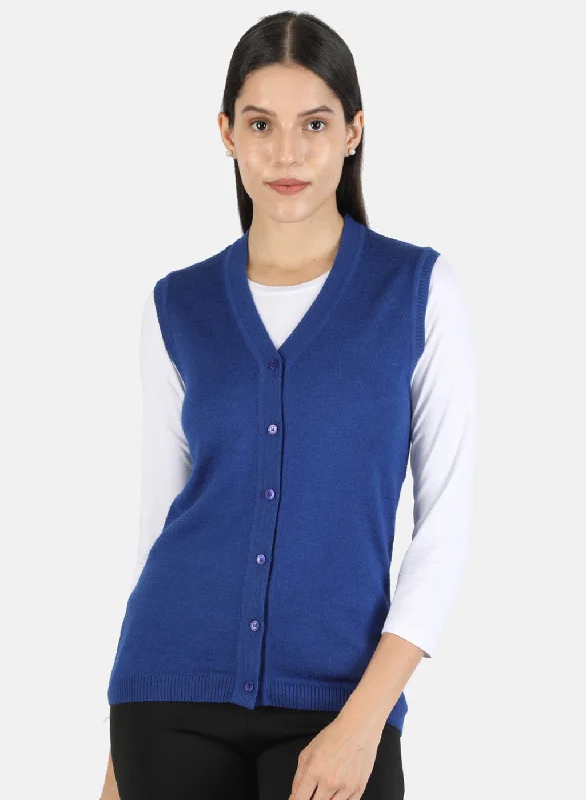 Women Blue Solid Cardigan