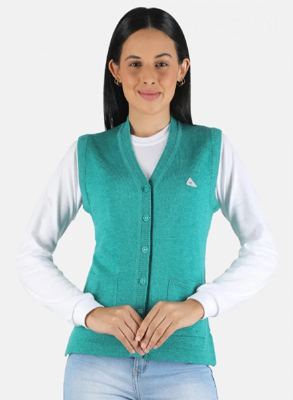 Women Green Solid Cardigan