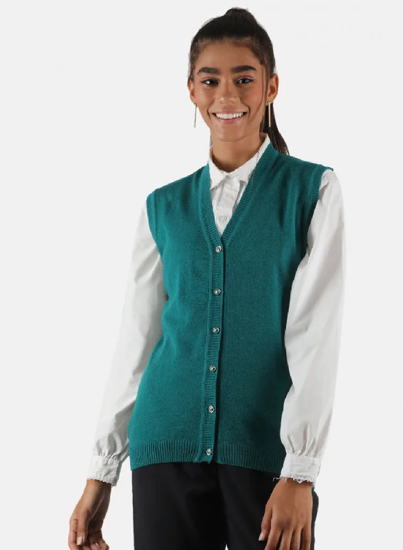 Women Green Solid Cardigan