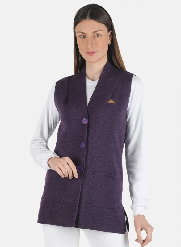 Women Purple Solid Cardigan