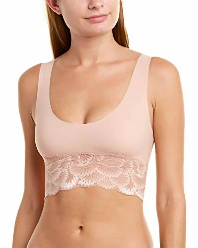 Sports Fitness Style Sexy And Smooth Lace Trim Longline Bralette In Rose