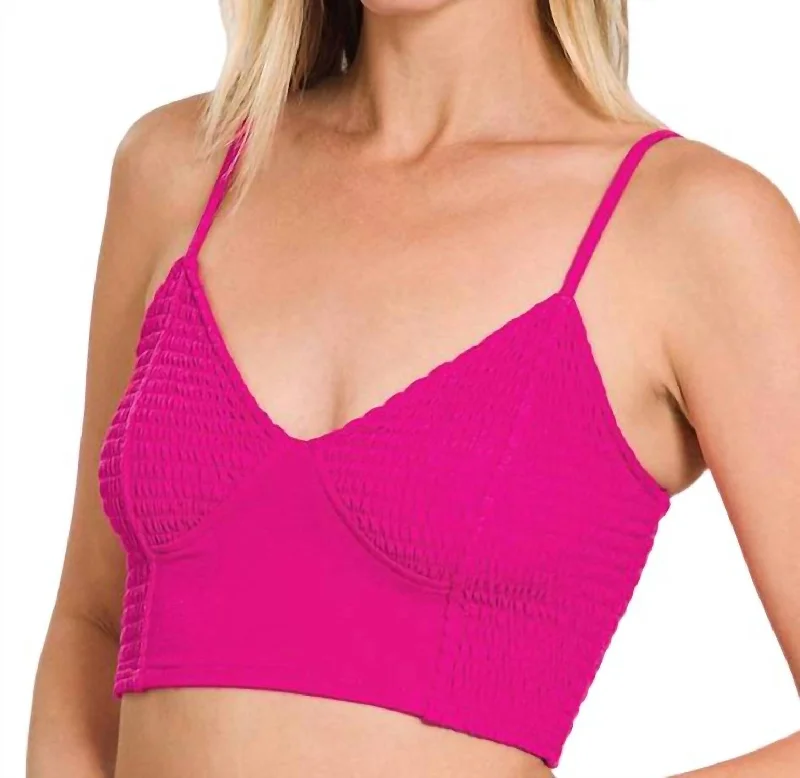 Smocked Triangle Bralette In Hot Pink