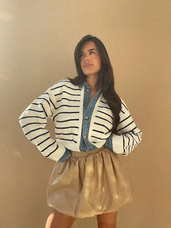 Goddess Style Striped Knit Denim Cardigan