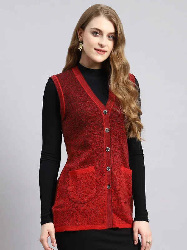 Women Red Jaquard Cardigan