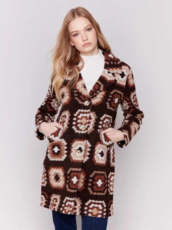 Celebrity Style Crochet Coat - Chocolate