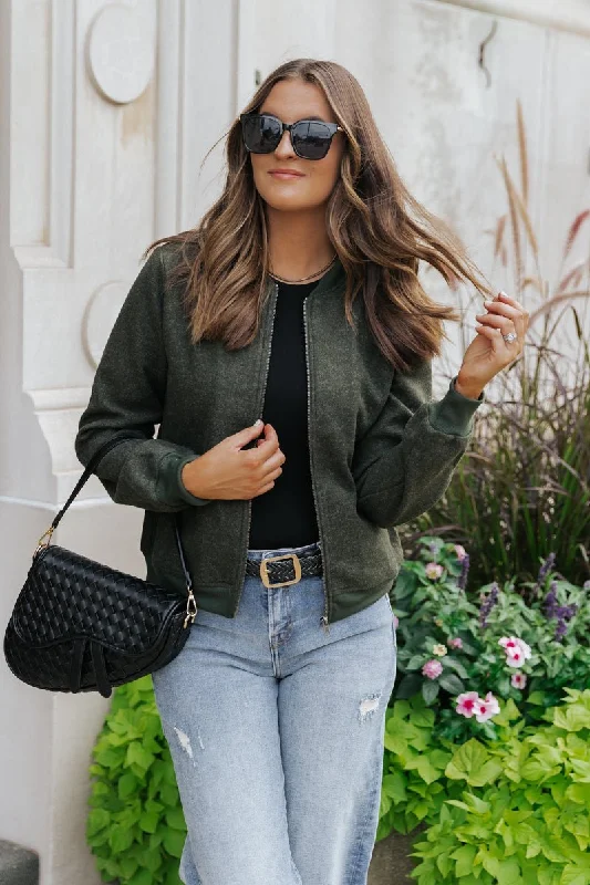 Dark Olive Contrast Bomber Jacket