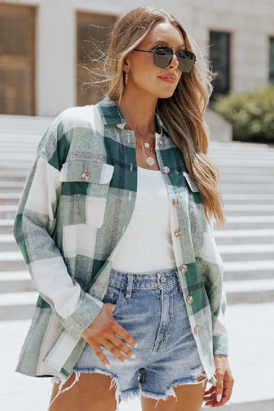 Lennon Sea Green Plaid Flannel Shacket