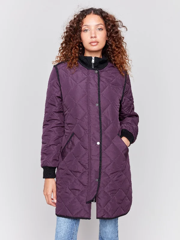 Long Quilted Puffer Jacket - Plum