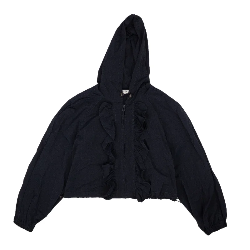 Fashionable Items Navy Nylon Ruffle Windbreaker