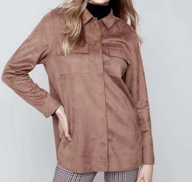 Solid Shirt Jacket In Truffle