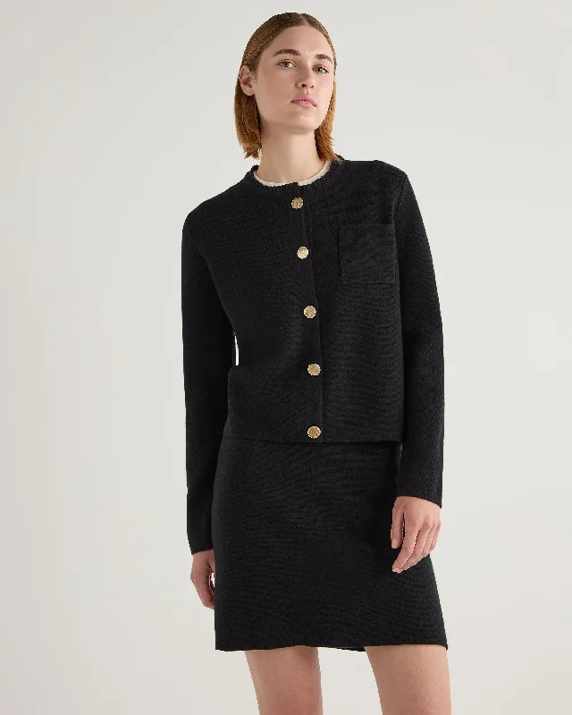 Comfortable And Simple Women's Ruffle Collar Cashmere Jacket Black