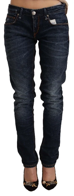 Sports Style Acht  Washed Cotton Low Waist Skinny  Women's Jeans