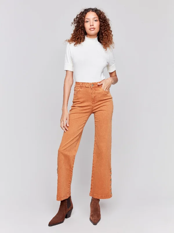 British Style Flare Twill Jeans with Side Buttons - Ginger