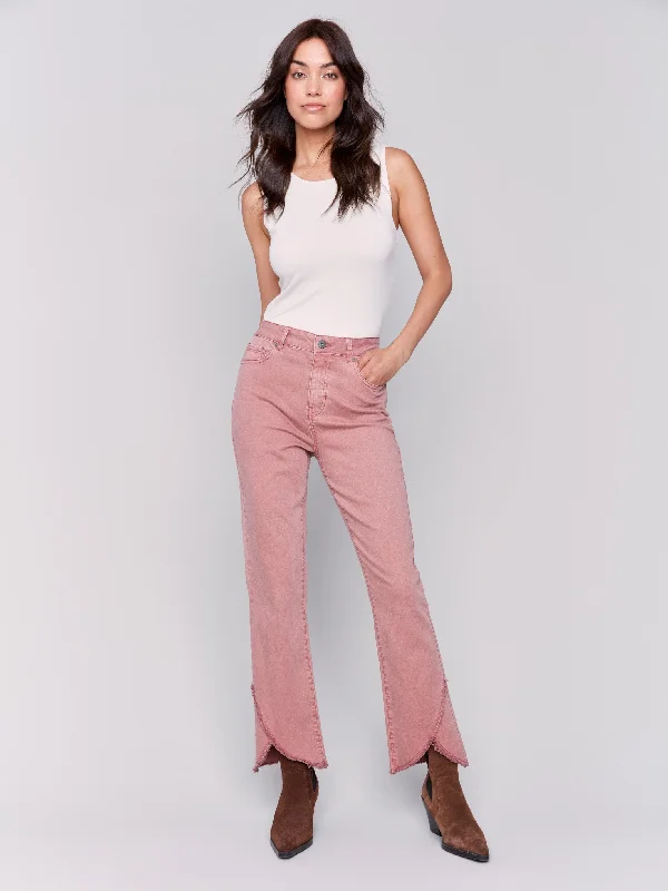 High-end Wear Front Tulip Hem Twill Pants - Woodrose