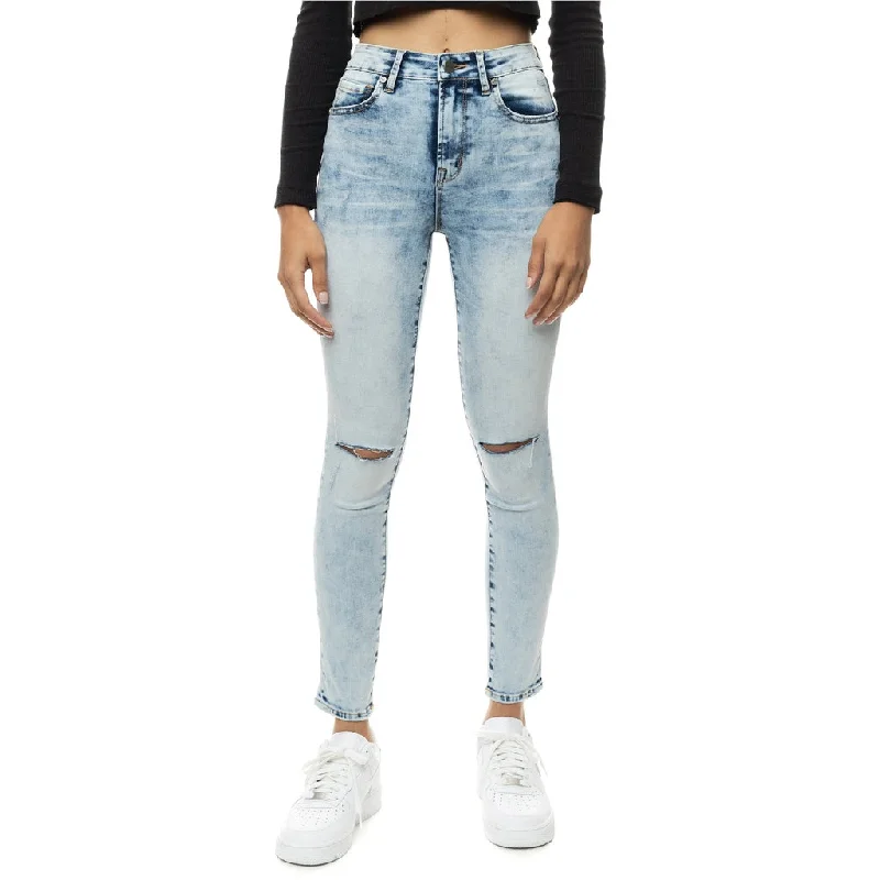 Fashion Touch High Rise Super Skinny Slit Knee Jeans - Hillside Blue