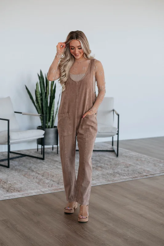 Stylish Comfort Marlow Denim Overalls - Mocha