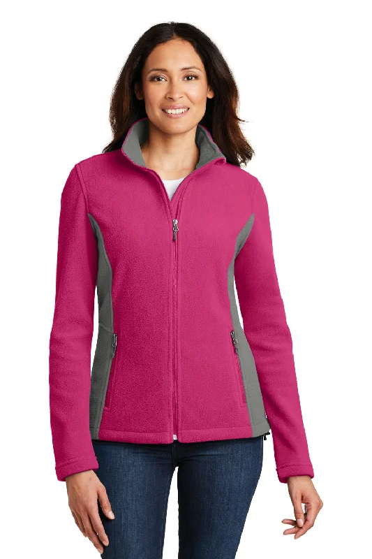 Cozy Outfit Port Authority Womens Full Zip Fleece Jacket - Azalea Pink/Deep Smoke Grey - Closeout