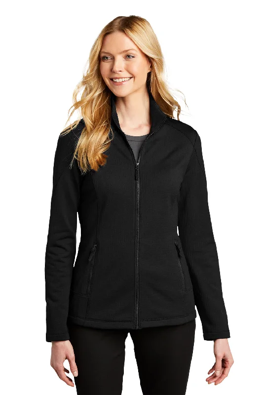 Hip-hop Style Port Authority Womens Grid Fleece Full Zip Jacket - Deep Black