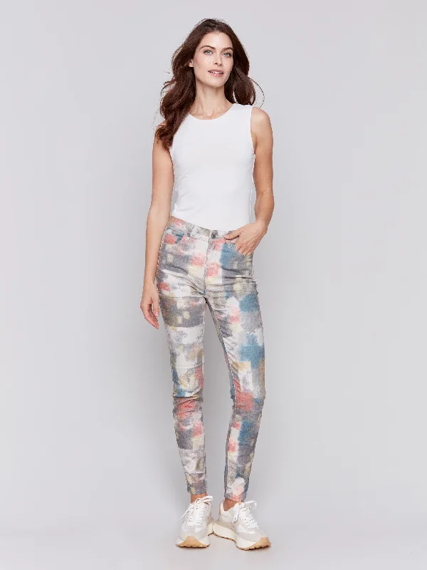 Fashion Concept Printed Twill Skinny Pants - Cranberry