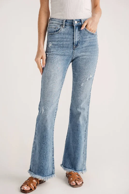 Energy Plan Risen Laine High Rise Ankle Kick Flare Frayed Hem Jeans