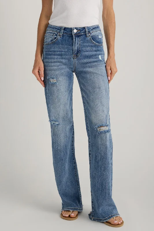 Advanced Design Risen Lexi High Rise Vintage Washed Wide Leg Jeans