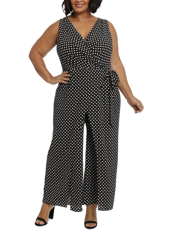 Plus Womens Crepe V-Neck Jumpsuit