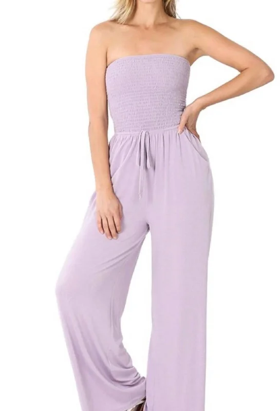 Smocked Romper Pants In Lavender