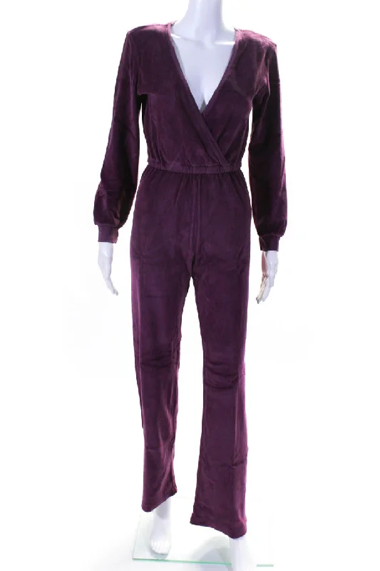 Suzie Kondi Womens Velour V-Neck Jumpsuit Fw21-1 Plum