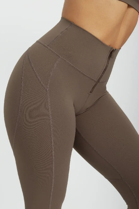 Printed Patterns Bronx Zip Front Legging - Taupe