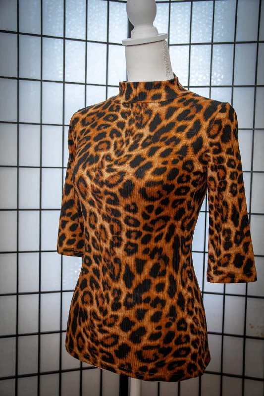 Denise Top 3/4 Sleeve - Leopard Rib Knit