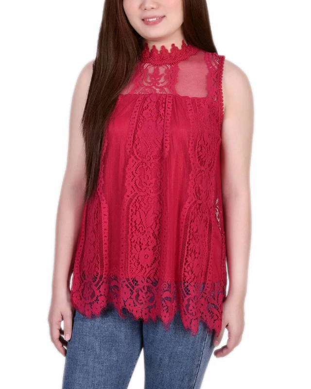 Sleeveless Mock Neck Lace Top