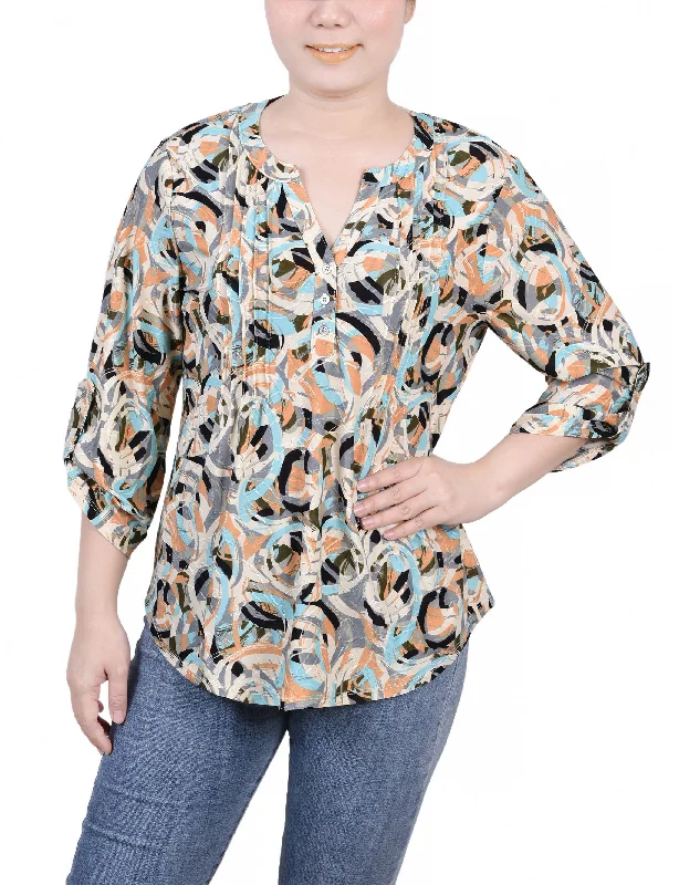 Fashionable And Versatile 3/4 Roll Tab Pullover Top