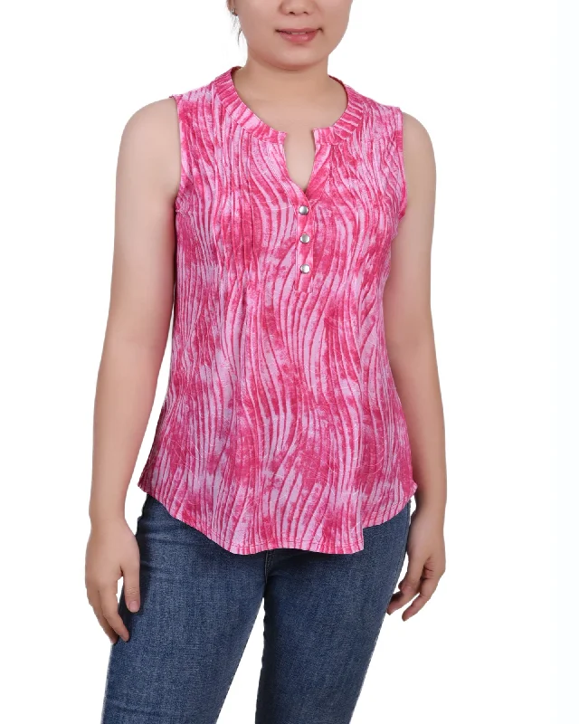 Sleeveless Jacquard Y Neck Top