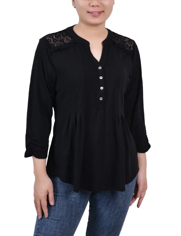 Rouched Sleeve Pintuck Top