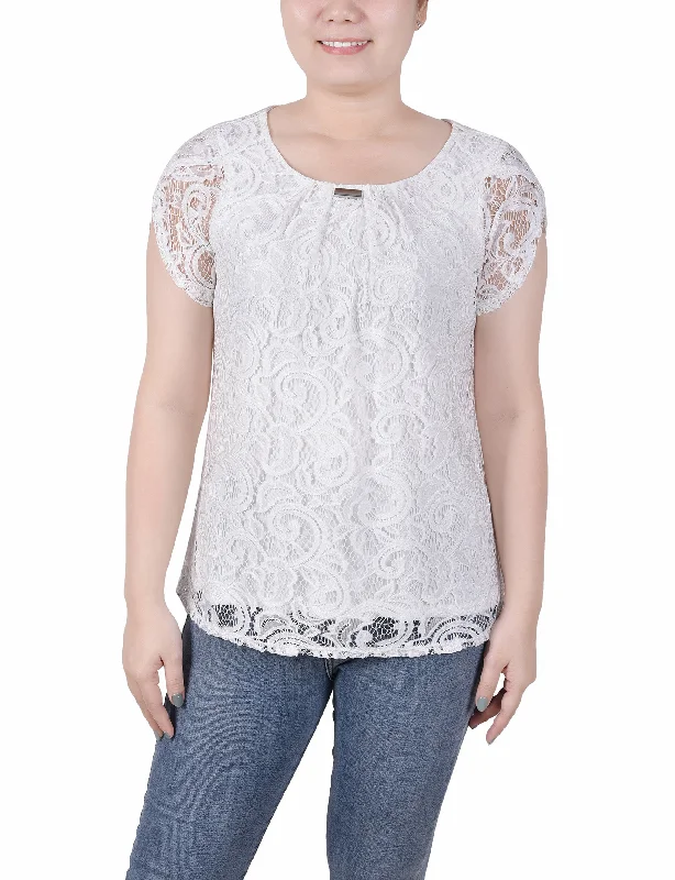 Petite Lace Petal Sleeve Top