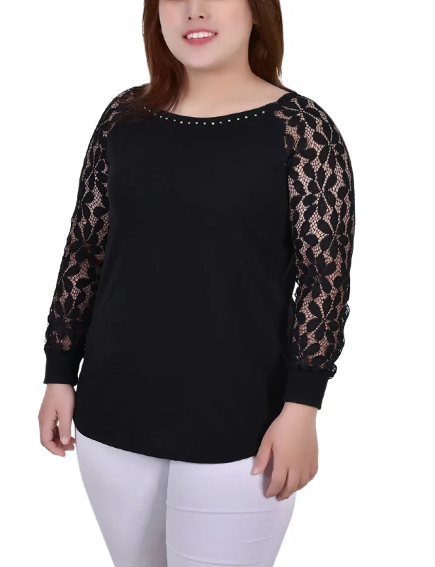 Plus Size Long Lace Sleeve Top