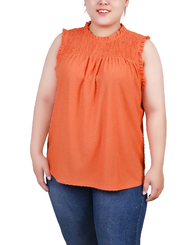 Plus Size Sleeveless Yoke Top With Ruffles